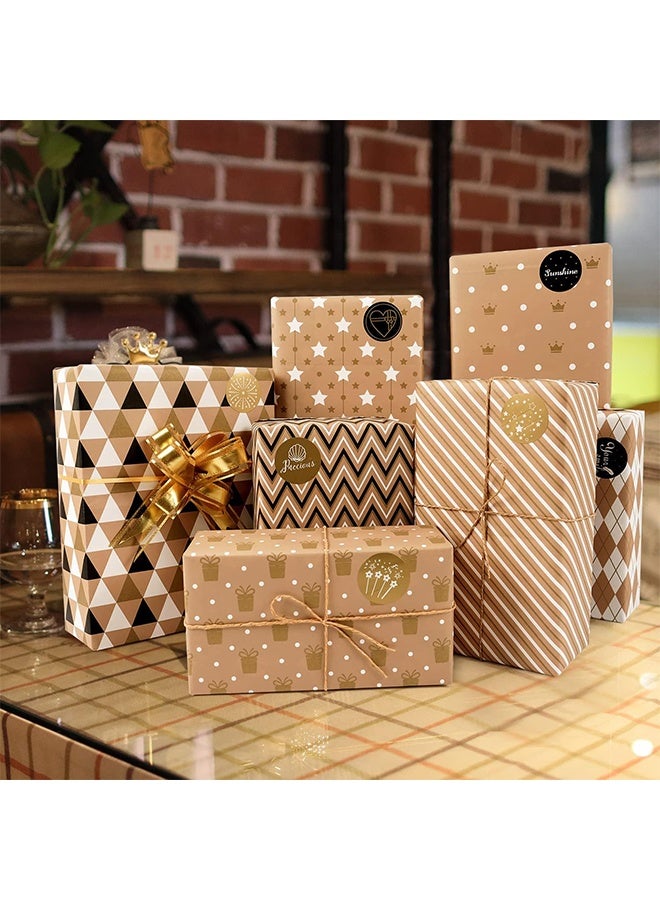 fantasize Gift Wrapping Paper, Happy Birthday Wrapping Paper, 8 Sheets Brown Wrapping Paper with Stickers Paper Rope, Kraft Wrapping Paper for Birthday Graduation All Occasion for Men Women Boys Girls, 50X70CM - Image 3